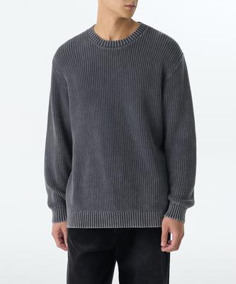 Pigment Ribbed Crew Neck Knit [Charcoal Gray]