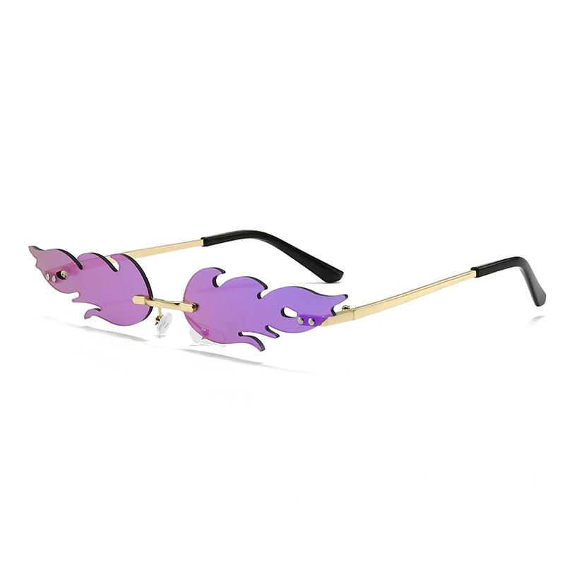 New Luxury Fashion Fire Flame Sunglasses Women Rimless Wave Sun Glasses Metal Shades for Vintage Women Mirror Eyewear UV400