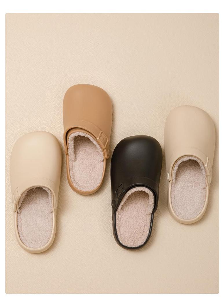 Женские и мужские водонепроницаемые нескользящие домашние хлопковые тапочки - Простые, с закрытым носком, теплые для зимы, подходят для пар