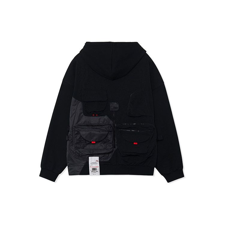 Li Ning Wade Series Pocket Spliced Loose Hooded Sweatshirt Men Sweatshirt Black AWDR735-2