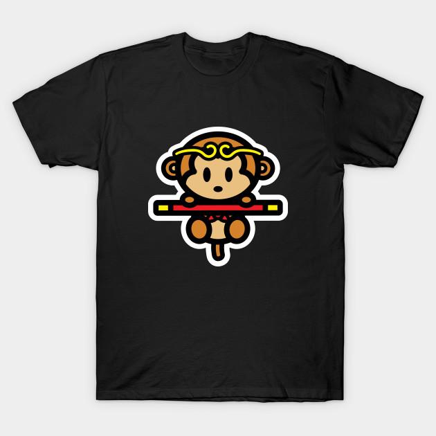 Asian Size Men Print T-shirt Monkey King Momo No-Cut Heat Transfer Print Cotton Tshirt