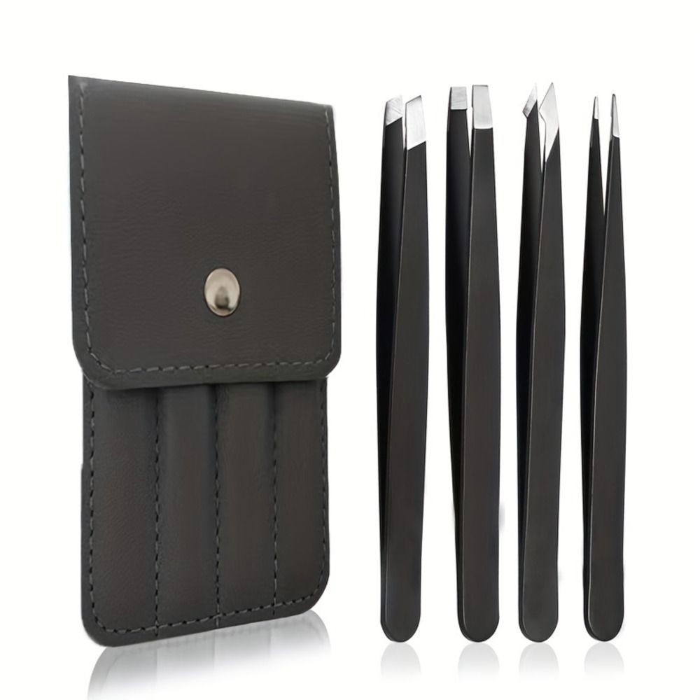 4PCS/Set Stainless Steel Hair Removal Tweezers Pointed Tip Eyelash Tweezers Facial Hair Removal