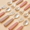 Fergie Children's Self-directed Stainless Steel Spoon and Fork Set, Spoon + Fork + Case, Taupe Brown, Korean Popular Tableware
