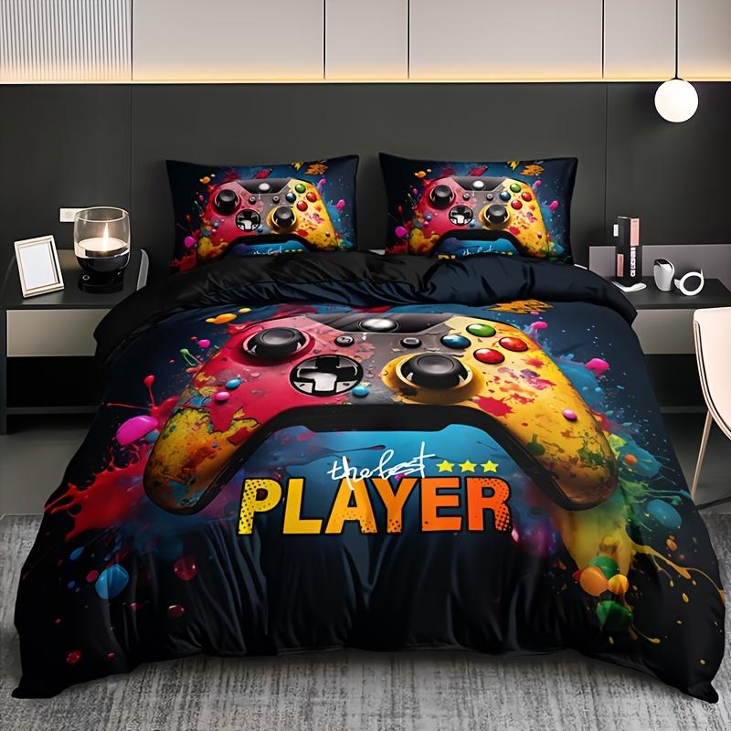 Duvet Cover Set Color Graffiti Gamepad  (1 Duvet Cover + 2 Pillowcase) Soft Breathable HD Printing Bedding Set For Home Decor