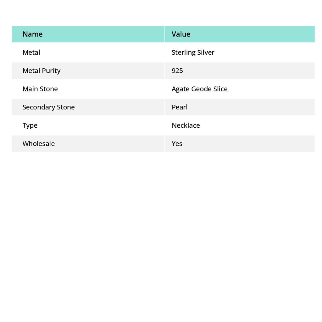 Natural Agate Geode Slice, Pearl 925 Sterling Silver Jewelry Necklace 18" C4u02