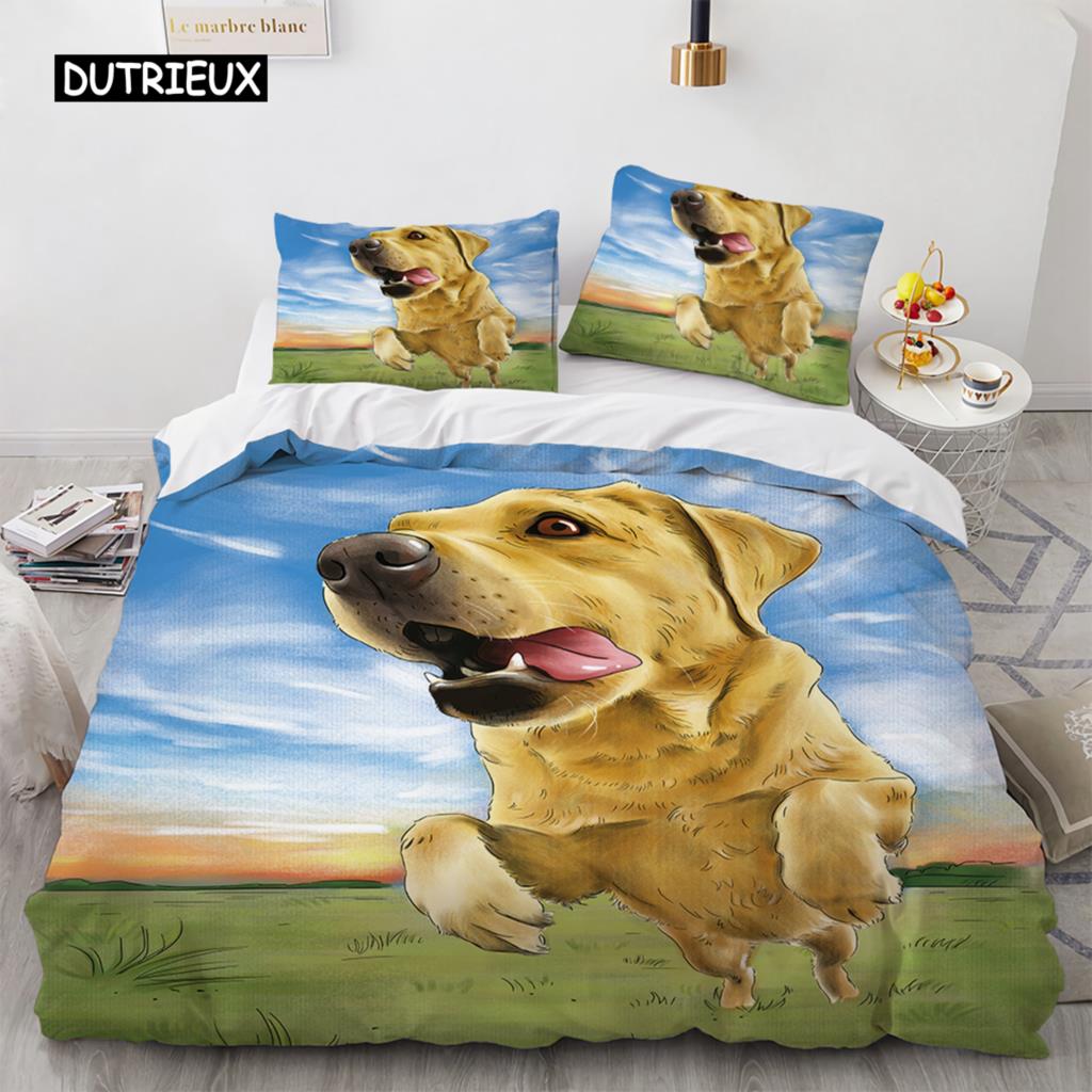 Акварельная собака Пододеяльник King Queen Size 3D Милый Бегущий Питомец Щенок Постельное белье для Детей Подростков Взрослых Лабрадор Покрывало-одеяло Инструмент