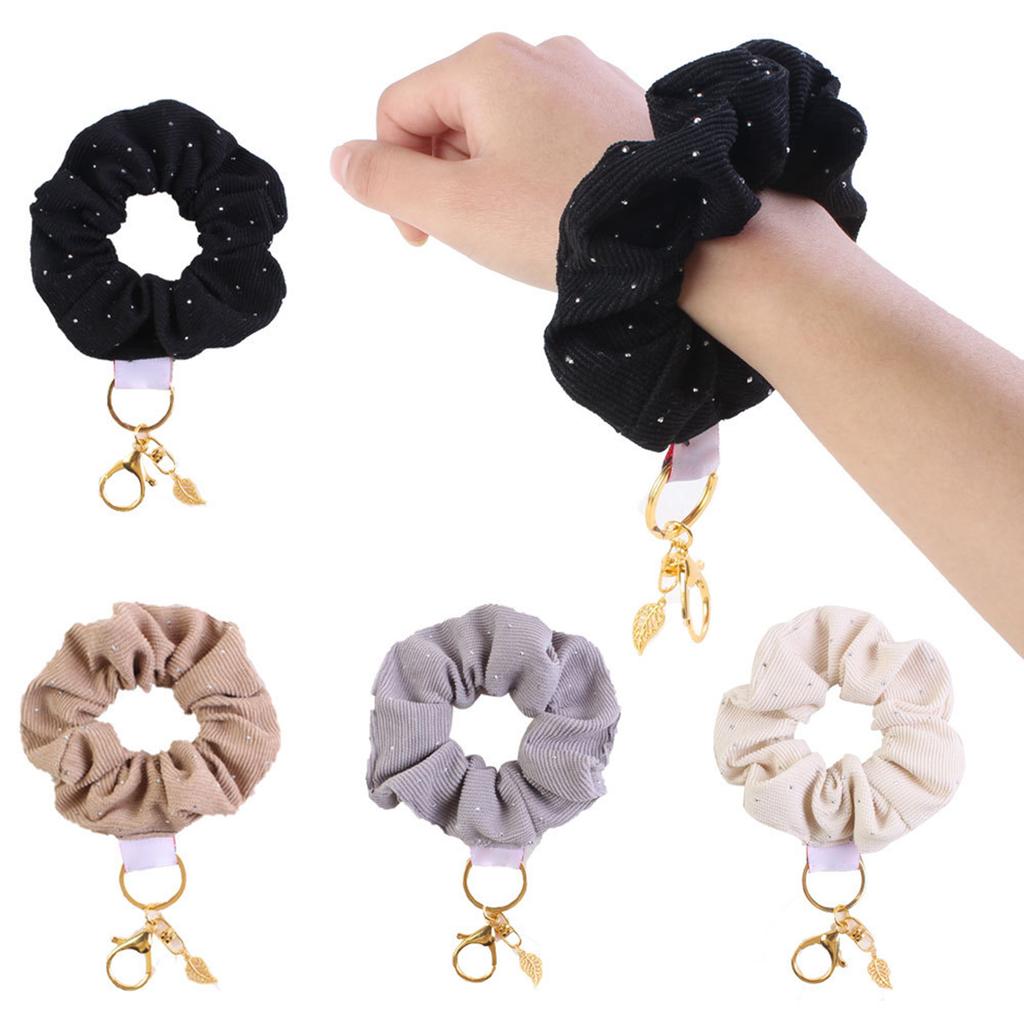 Fashionable Scrunchie Wristlet Keychain Charm Pendant Versatile Use Hair Tie Accessory for Trendy Women and Girls