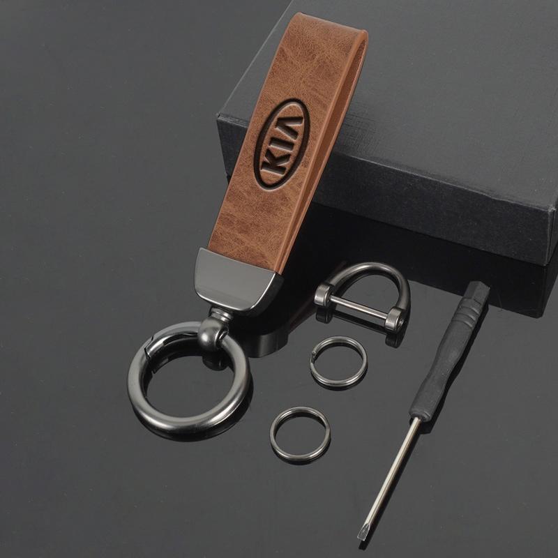 NAQF7 Leather Car styling Keychain Ring For Kia Rio Picanto Sportage Niro Morning Ceed ProCeed Stonic KN Car Decoration Accessories