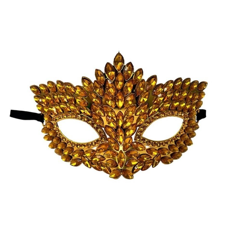 Marquise Shape Half Face Mask Luxury Sparkly Crystal Masquerade Mask Flame Leaf Elastic Rhinestone Half Mask Evening Party