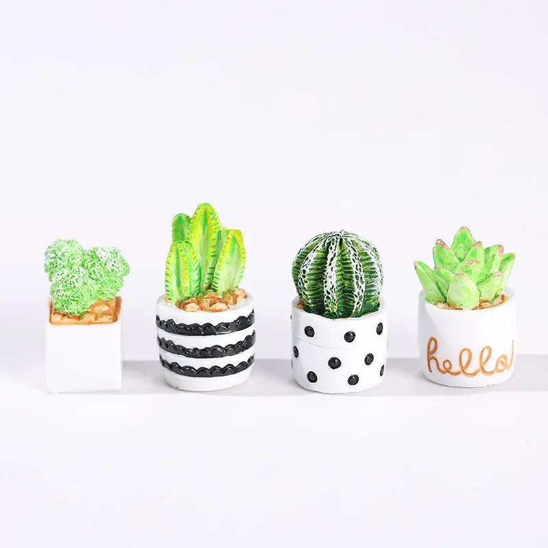 Kawaii Mini Cactus Figurines Artificial Resin Cactus Desk Decorations DIY Micro-landscape Decorations