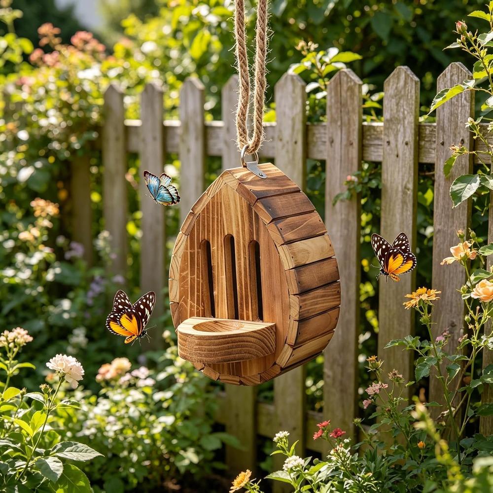 Butterfly House Butterfly Habitat Garden - Wooden Butterfies Houses with Feeder Hanging Garden Decoration Natural Butterfly Habitat Nesting Box