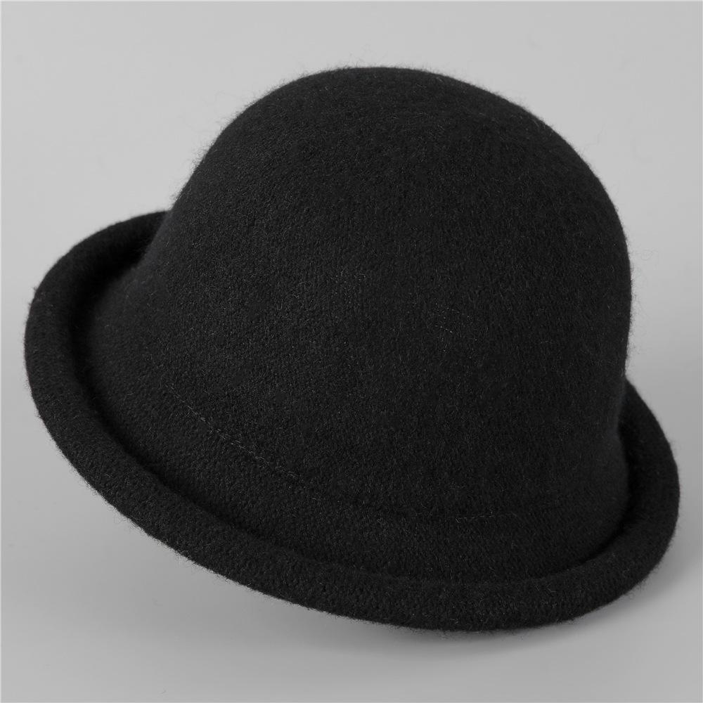 Casual curled dome top hat women's autumn and winter knitted versatile basin hat shows a small face, fashionable retro bucket hat