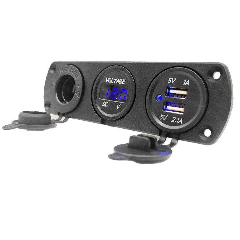 3 IN 1 Panel 3.1A Dual USB Car Charger LED Voltmeter Power Socket Adapter DIY Kit for Car Marine Motorcycle RV