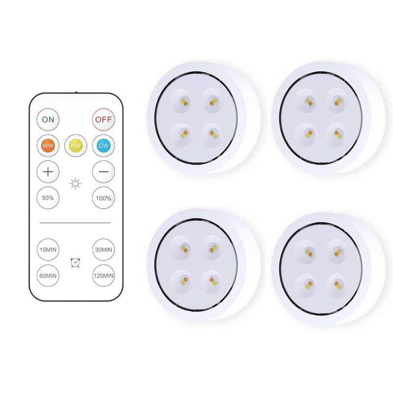 Smart Wireless Remote Control Dimmable Night Light Decorative Kitchen Closet Staircase Lighting 3 Colors 8 LED Puck Light