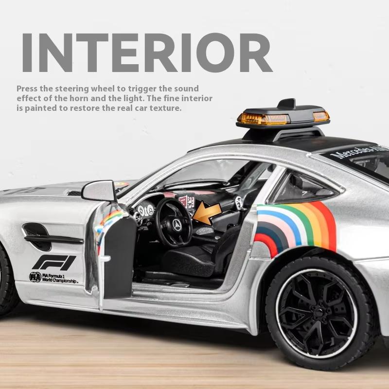1:24-масштабная модель автомобиля безопасности AMG F1 Racing Safety Car из сплава с фарами, подходящая для любителей гонок, для коллекционирования подарков детям и мальчикам