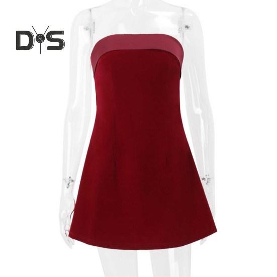 Women Evening Dress Off Shoulder Bandeau Backless Sleeveless Slim Waist A-line Mini Dress Prom Party Banquet Short Dress