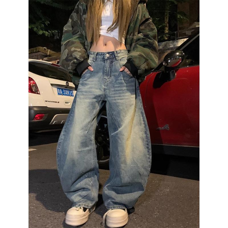 JYL Унисекс Клеш Джинсы Винтажная Стирка Bootcut Свободный Нейтральный Стиль Джинсовые Брюки