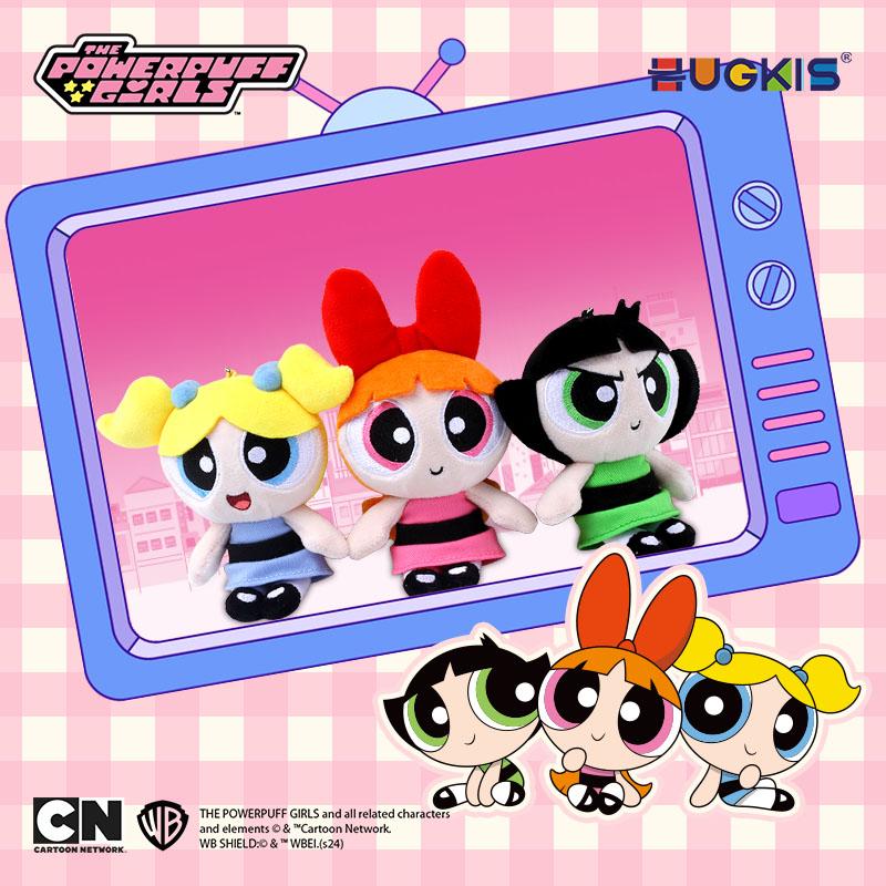 Genuine 12-13cm Powerpuff Girls 2-1 Plush Keychain Bubbles Buttercup Doll Pendant Cute Girl Heart Bag Hanging Decoration Moe