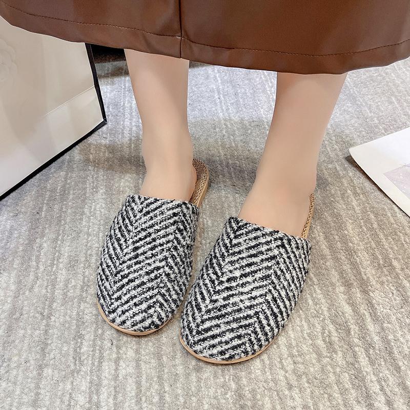 Модные новые осенние женские тапочки с круглым носком на плоской подошве для женщин. Закрытые туфли на платформе для дома, удобные нескользящие туфли.