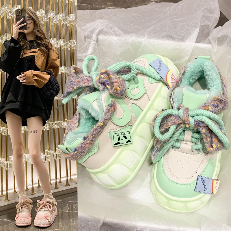 Модные толстые кроссовки в стиле бисквитного торта, новые трендовые цветные кроссовки, студенческие, корейские, универсальные, на плоской подошве, женские, эстетичные, кавайные кроссовки