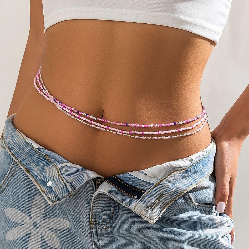 Bohemian Style Belly Chain Colorful Body Chain Jewelry Summer Rice Bead Waist Chain Women