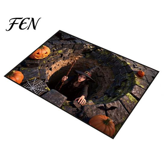 Durable Washable Door Rug 3D Halloween Entrance Rug, Spooky Skeleton Depth Pattern Horror Themed Home Decor Non-slip Absorbent Mat for Front Bathroom