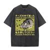 Lost In The Cheese Japanese Rat Vintage T Shirt Mens Casual Short Sleeve T-shirts Unisex Retro Washed Oversized T Shirts