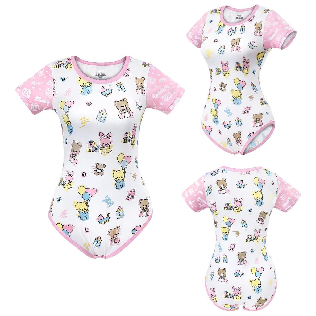 Pajamas Rabbit Bear Smooth Silky Texture Bodysuit White L [LittleForBig] Women's [Nursery Baby]