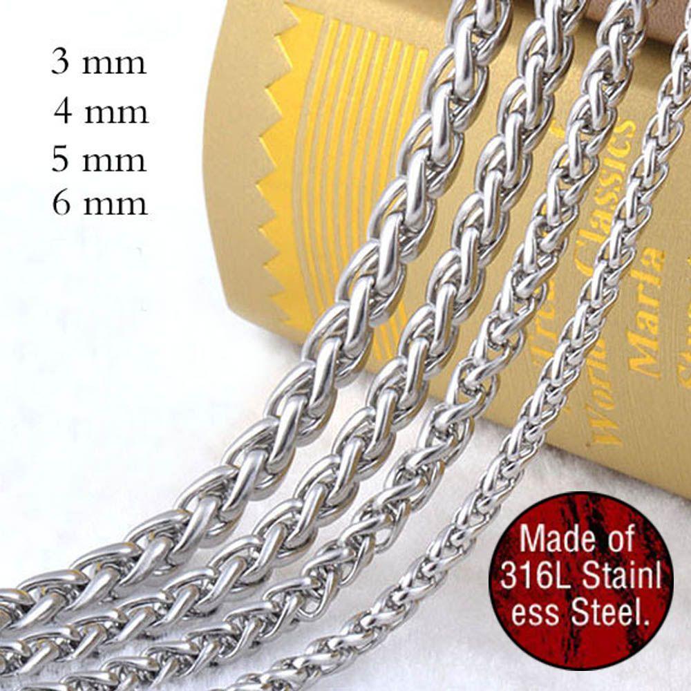 Silver Color Cool Punk Gothic Heavy Link Stainless Steel Necklace Metal Collar Braided Wheat Chain