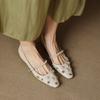 French Women's Comfortable Pearl Shoes Retro Mary Jane Shoes Spring and Summer New Light Mouth Square Head Versatile Commuter Shoes