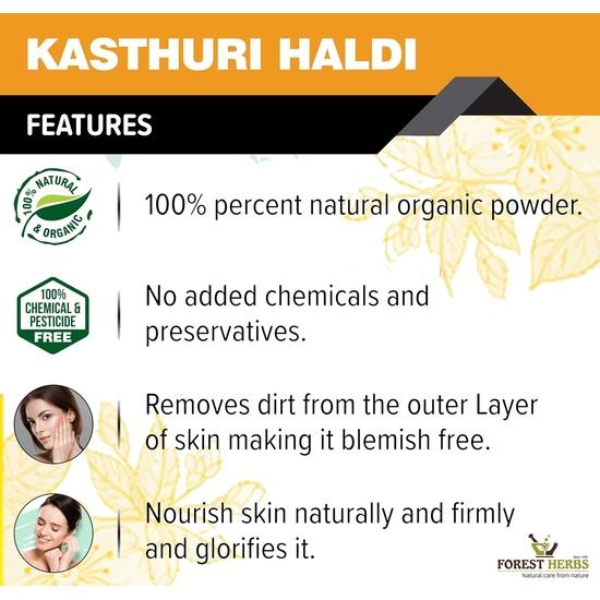 ЛЕСНЫЕ ТРАВЫ Натуральный уход от природы Порошок Кастури Халди Для Естественного Финиша Лица (100 грамм) Для сияющей кожи | Кастури Манджал | 100% натуральный
