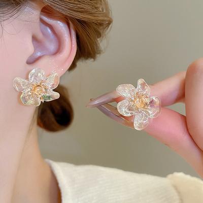 Серьги-гвоздики с цветами из циркона и смолы, модные, легкая роскошь, премиальные, универсальные, женские