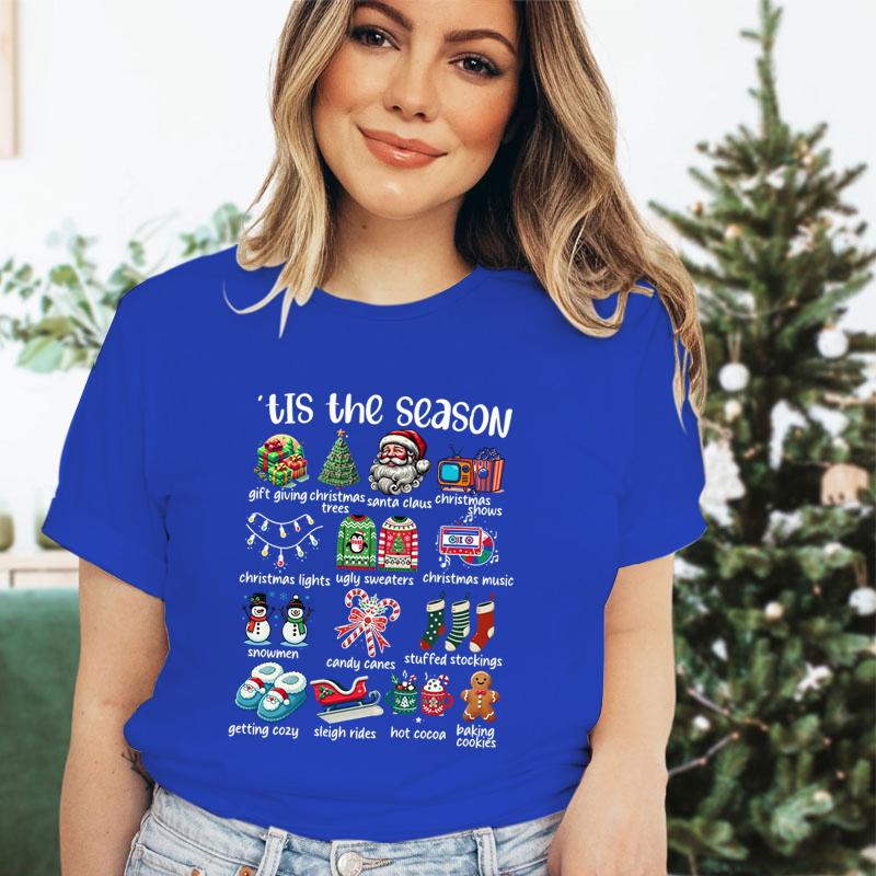 Retro Christmas Season Design TShirts Clothing Women Christmas Print Short Sleeve Tshirt Tops Oversized Tshirt Women Clothing