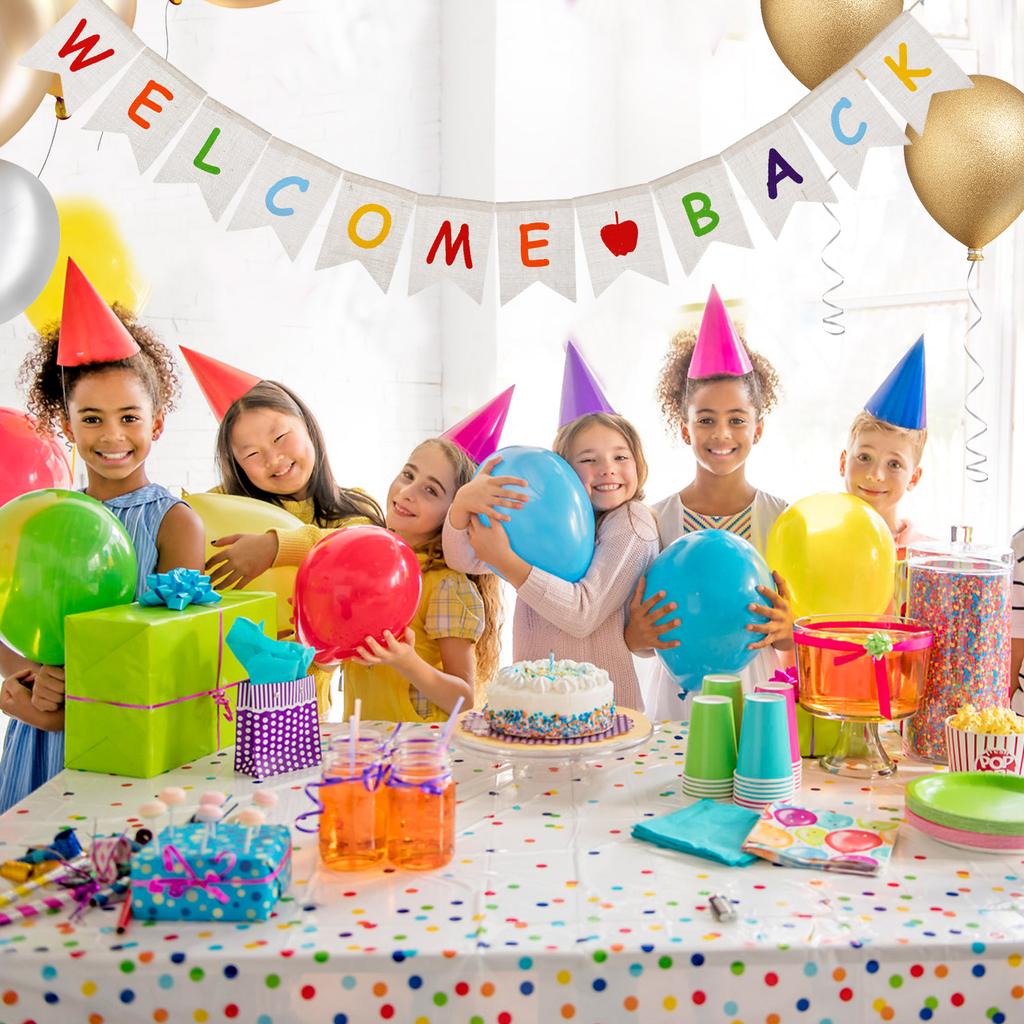 BESTOYARD 335M Welcome Back Banner Jute Bunting Banner Sign Backdrop for School Home Office Banner for School