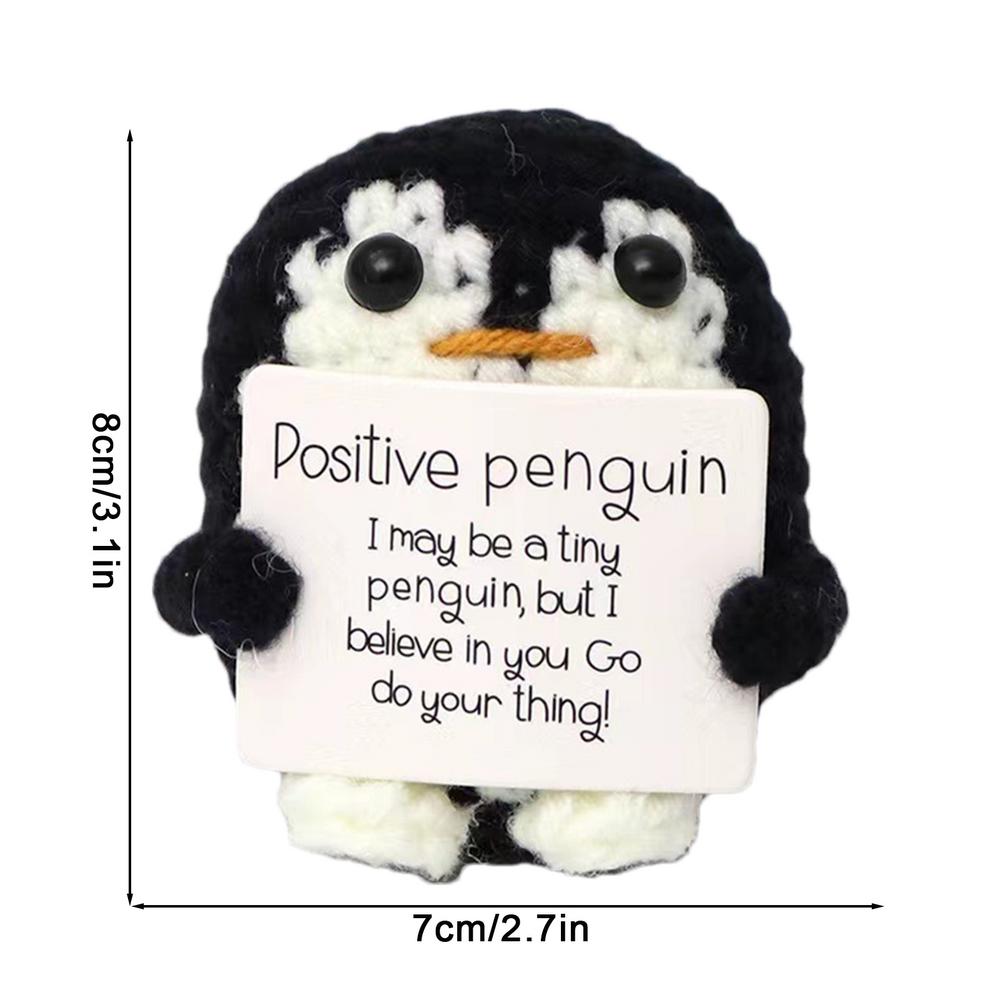 Knitted Emotional Support Penguin Crochet Doll with Positive Card Cute Crochet Doll Mini Penguin Toy Decor Home Accent Ornaments