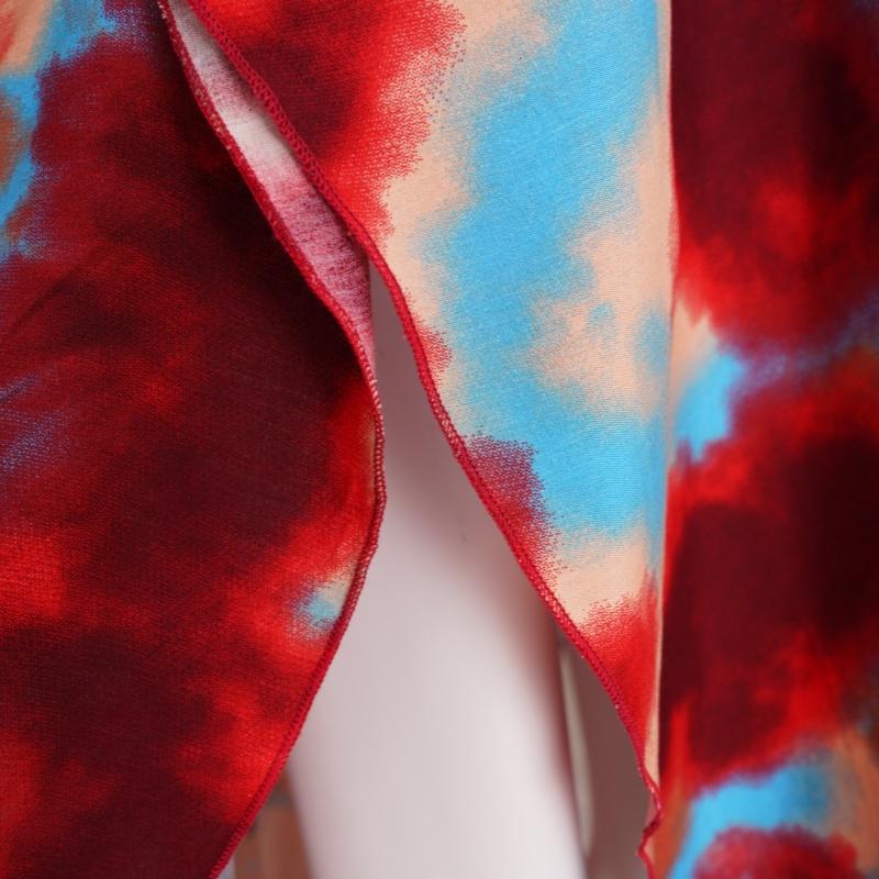 Red Tie-dye Printed Bikini Cover-up Swimsuit Robe Casual V-neck Side Slit Summer Beach Skirt Women's Beachwear Swimsuit Cover-up