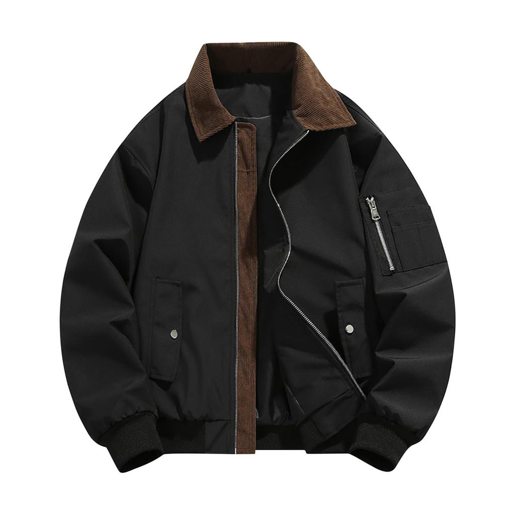 New Men's Lapel Jacket, Solid Color Casual Sports Coat, Full Zipper Lightweight Outdoor Workwear Top