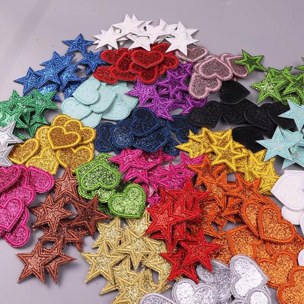 14/17 Pcs Sparkle Iron On Patches Heart Shape Applique Patch Five-pointed Star Patch  DIY Craft