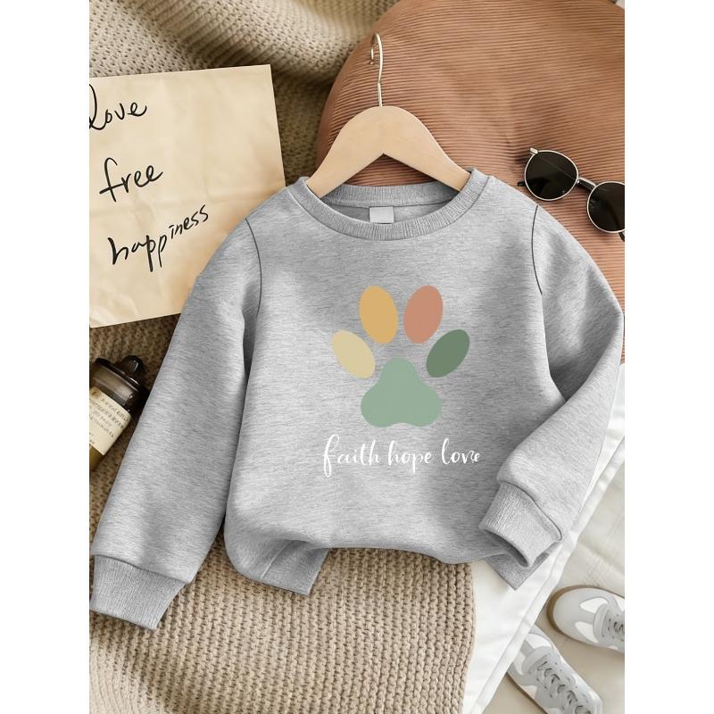 European sizes Adorable Colorful Paw Print Pattern Sweatshirt for Kids Aged 0-3, Comfortable And Easy, Perfect for Outdoor Wear