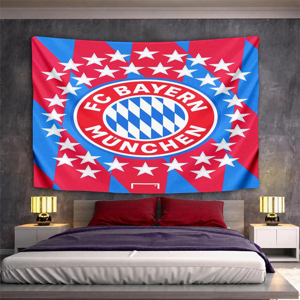 FC Bayern Munchen Crest Surrounded by Champions Stars Red Blue Rays Wall Tapestry Soccer Fan Decor for Bedroom Man Cave Gift