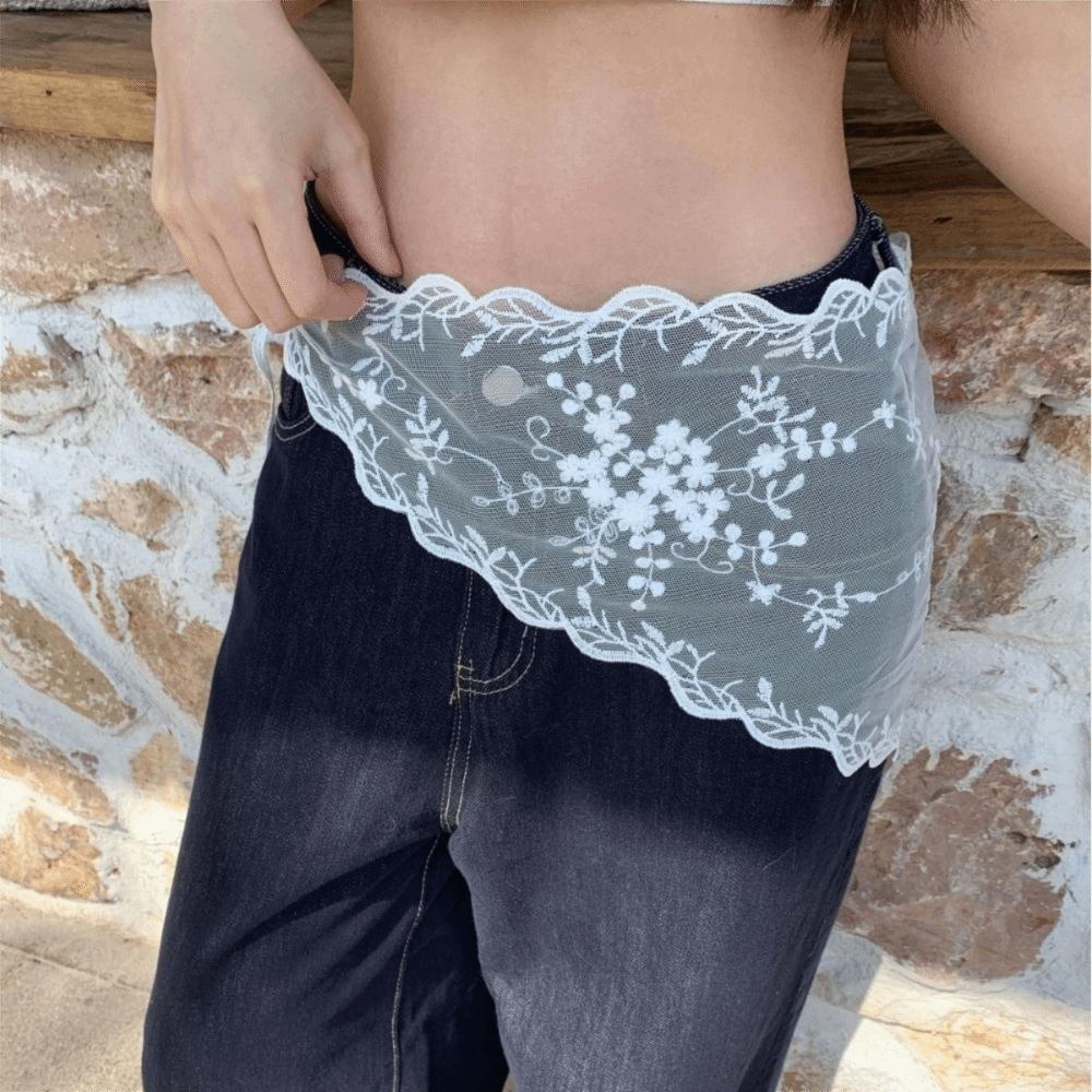 White Lace Triangle Belt Elegant Belted Overlap Scarf Niche Korean Lace Apron  Party