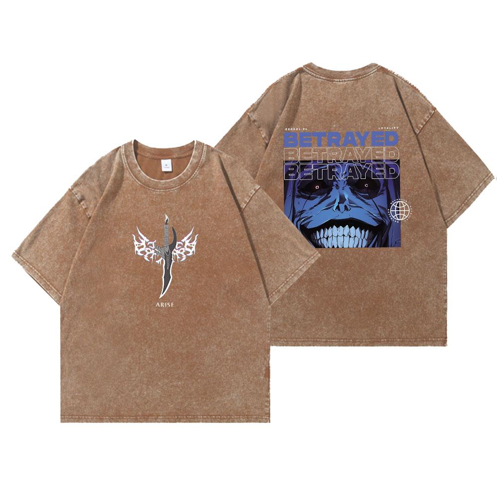 Anime Solo Leveling Print Vintage Washed Tshirt Harajuku Graphic Men Women Summer T Shirt Casual Cotton Loose Top