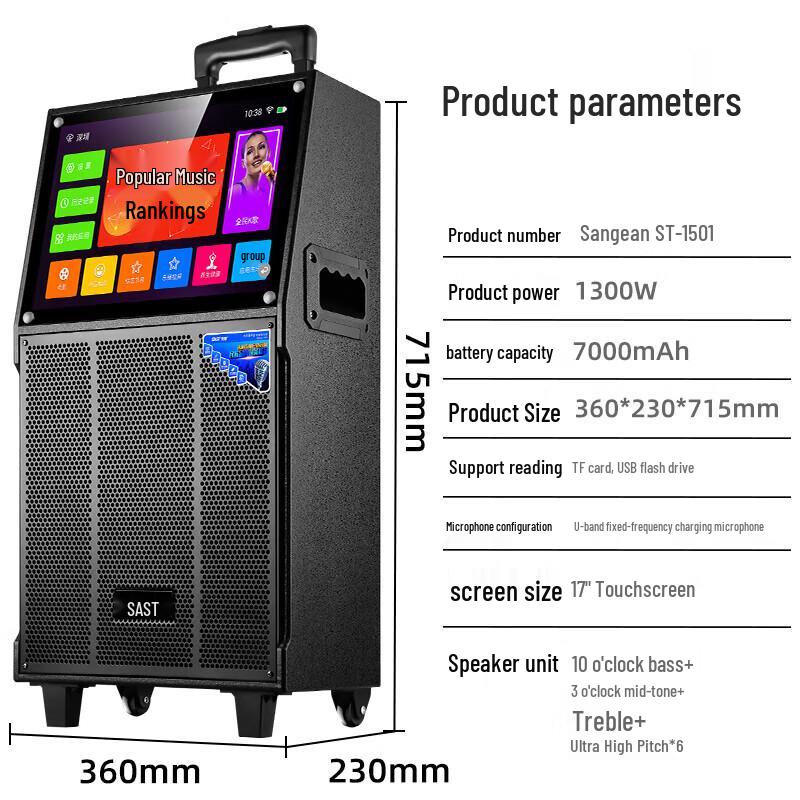 HANDUNYOUST-1501 Portable Karaoke Speaker System with Display