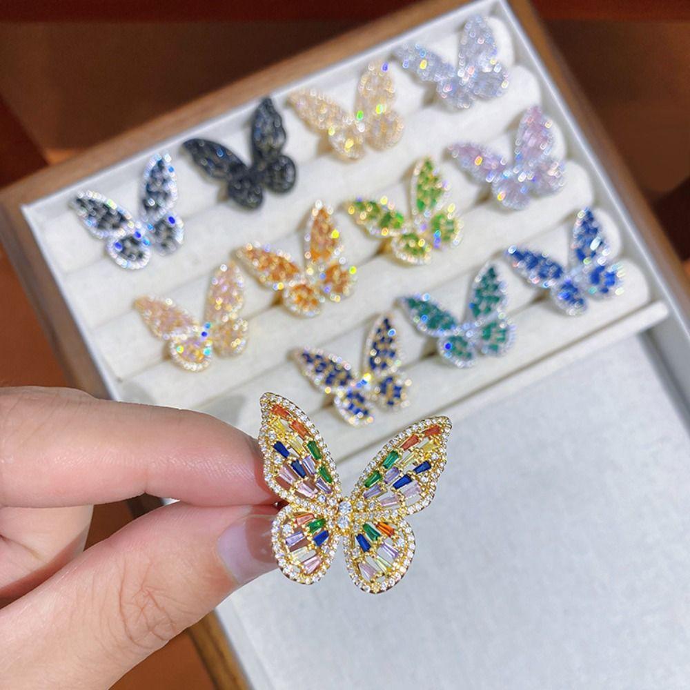 Forest Style Dreamlike Butterfly Ring Shiny Opening Ring Butterfly Engagement Rings Women Men
