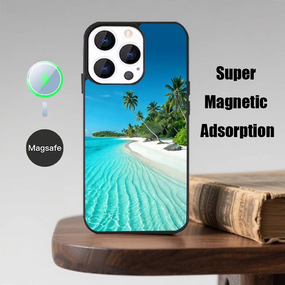 Морские Тропические Пальмы Пляж Чехол для Телефона Для iPhone 17,16,15,14,13,12,Pro,Max,Plus,Mini,Magsafe,Магнитный Чехол для Беспроводной Зарядки