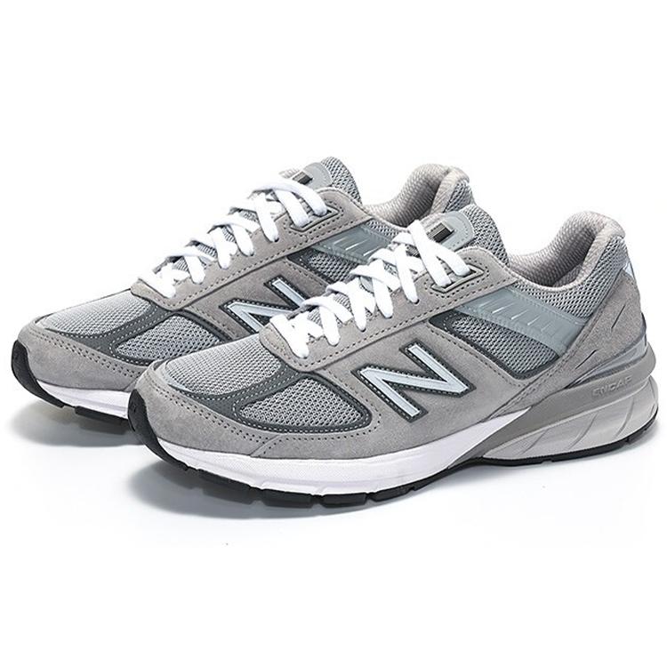New Balance 990 V5 Винтажные кожаные низкие беговые кроссовки Женские Серые D Ширина (унисекс) Беговая обувь