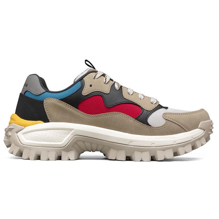 Skechers Trekson Круглый носок На шнуровке Ткань Синтетическая кожа Низкие Беговые кроссовки Мужская кроссовка Коричневый Красный Синий 210261-MLT