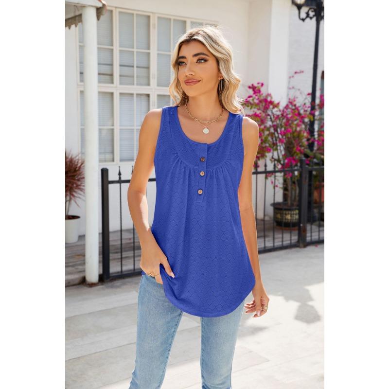 Летний женский жилет, новый однотонный жилет с круглым вырезом и пуговицами, топ без рукавов