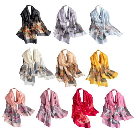 Шарф из искусственного шелка с вышитым бисером и цветком яблони, женская универсальная шаль, удобный шарф из искусственного шелка