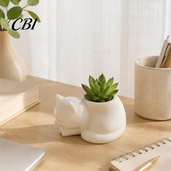 Desktop Ornament for Home Decor Cat Candle Holder, Cartoon Lying Flower Pot Succulents, Kitten Lover Birthday Present Storage Jar Jar, Creative Animal